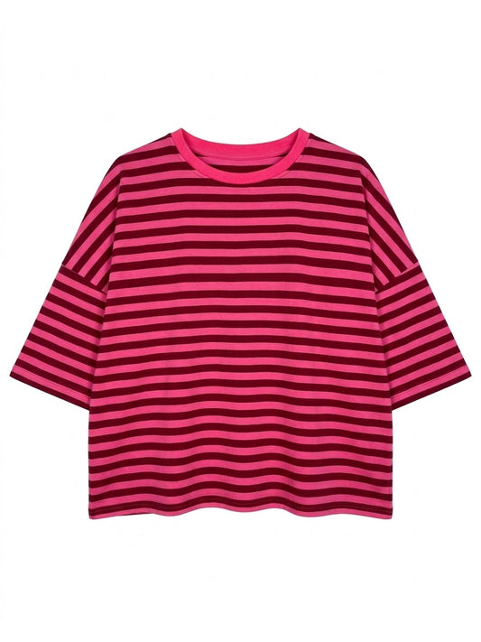 Camiseta rayas bordeaux & frambuesa