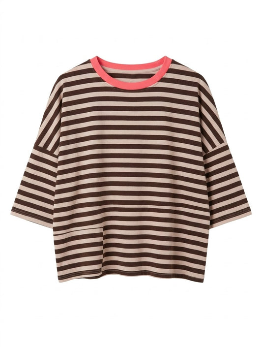 Camiseta rayas chocolate & rosa claro