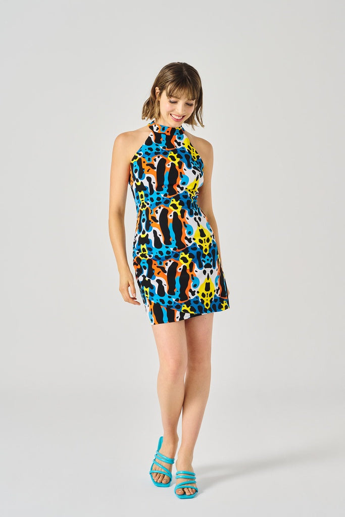 Vestido multicolor cuello halter MINUETO