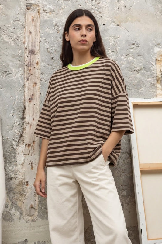 Camiseta rayas chocolate & beige