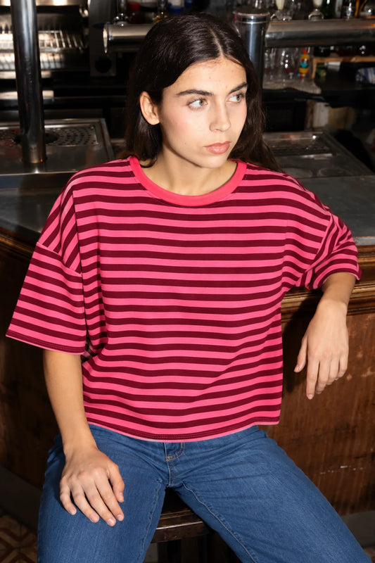 Camiseta rayas bordeaux & frambuesa