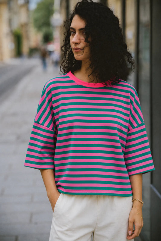 Camiseta rayas verde & rosa