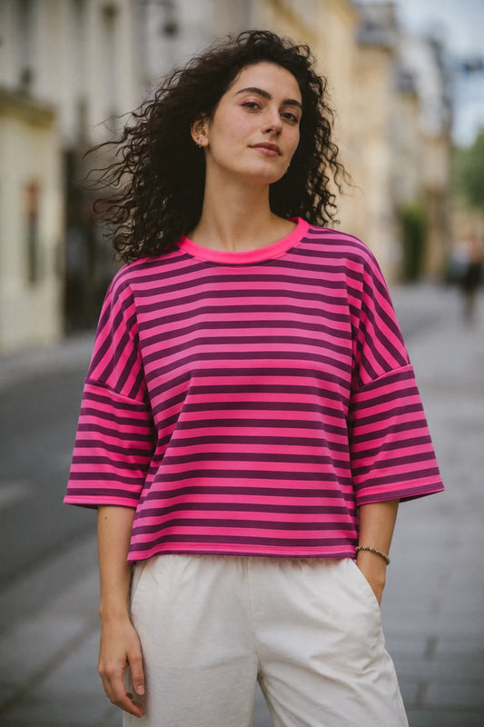 Camiseta rayas violeta & rosa