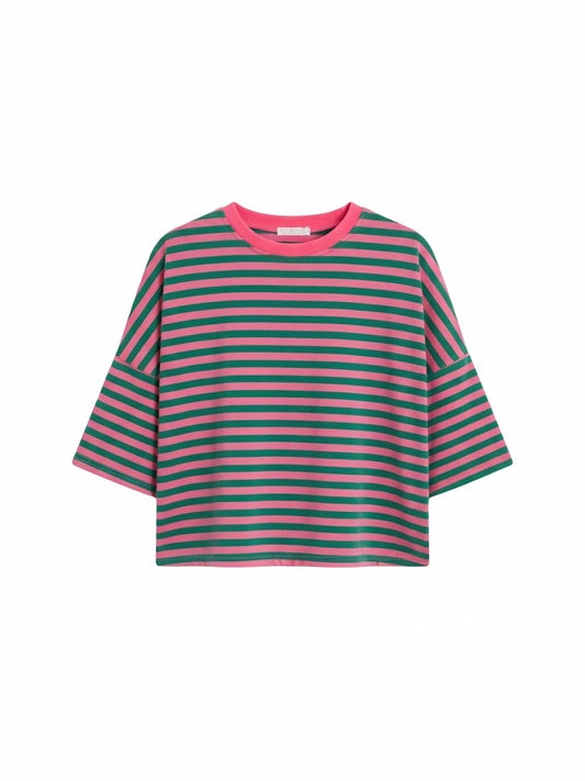 Camiseta rayas verde & rosa