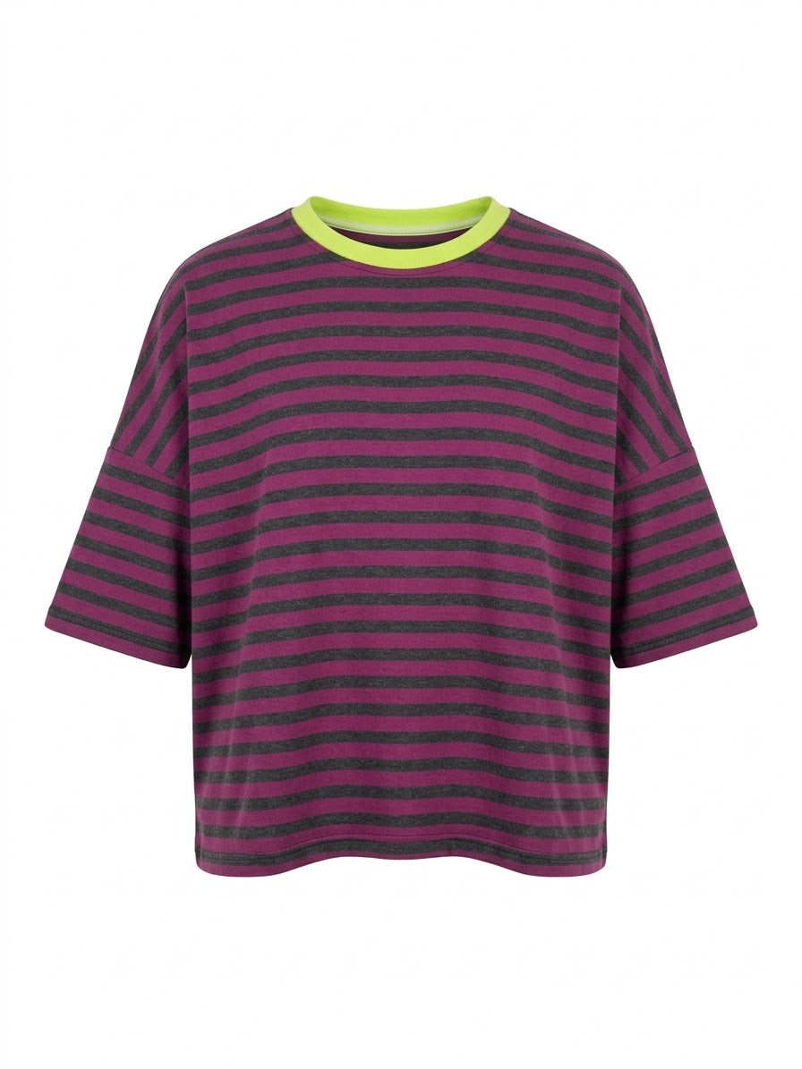 Camiseta rayas antracita & frambuesa
