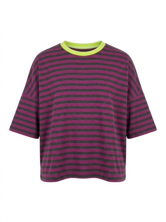 Camiseta rayas antracita & frambuesa
