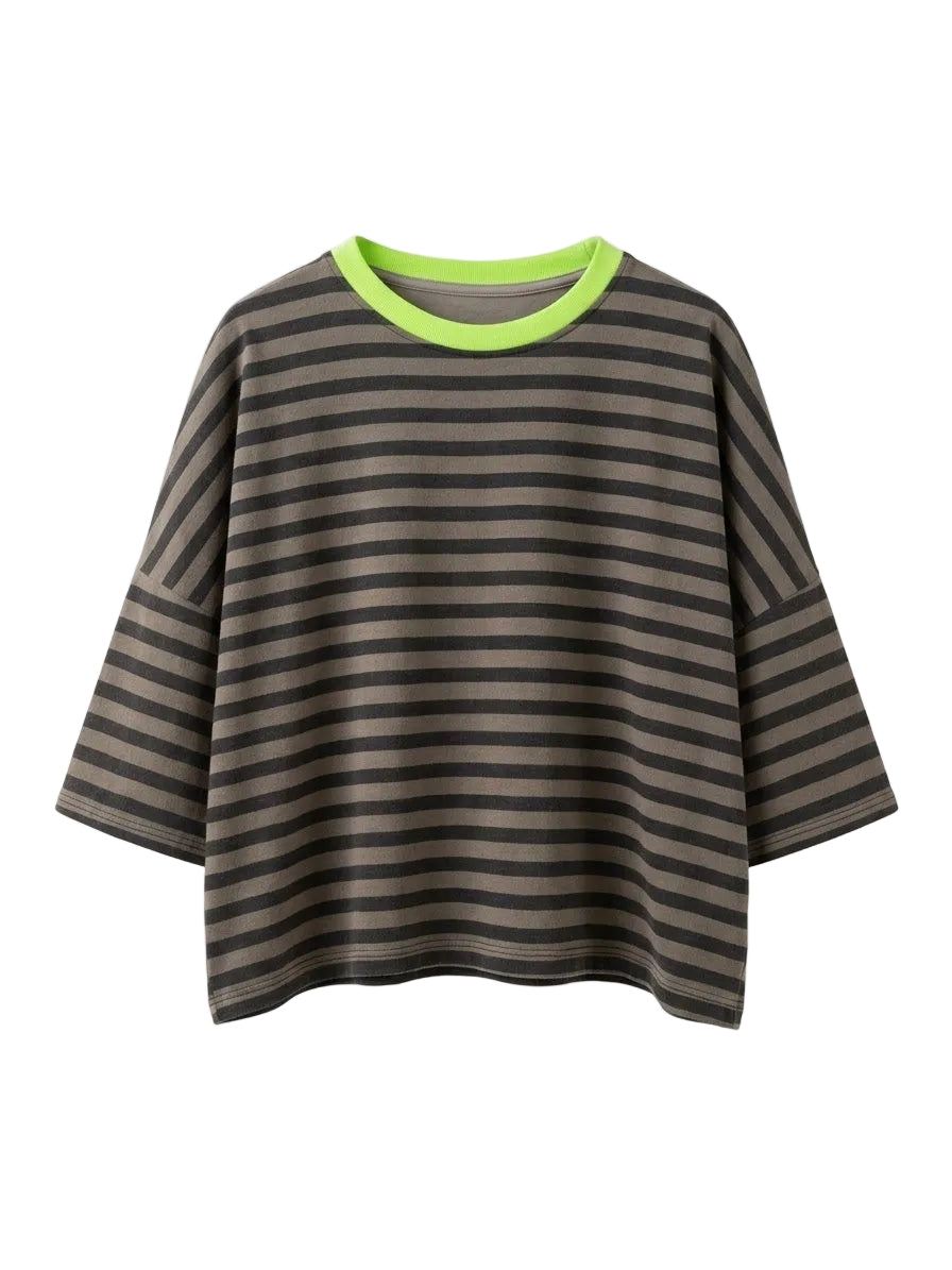 Camiseta rayas antracita & kaki