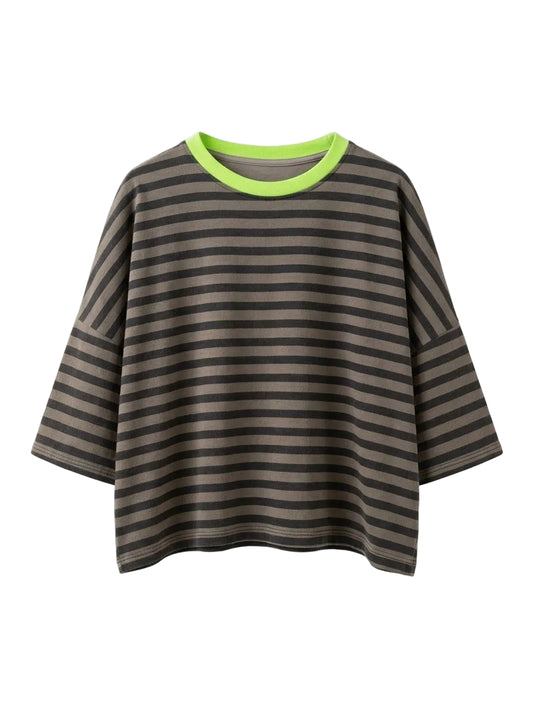 Camiseta rayas antracita & kaki