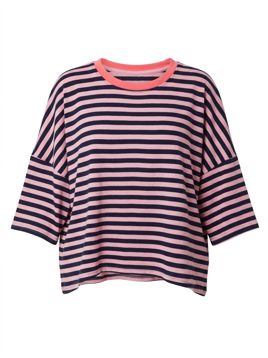 Camiseta rayas blue marino & rosa claro