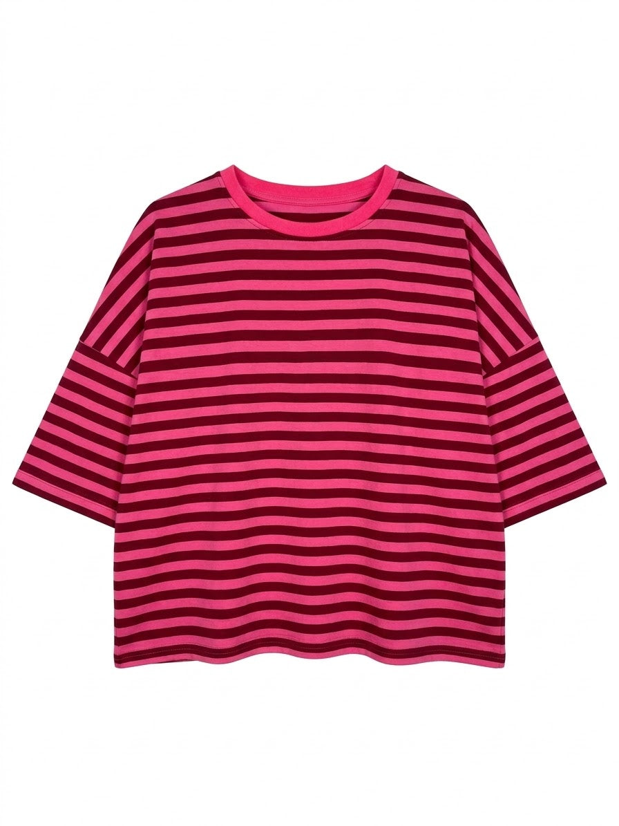 Camiseta rayas bordeaux & frambuesa