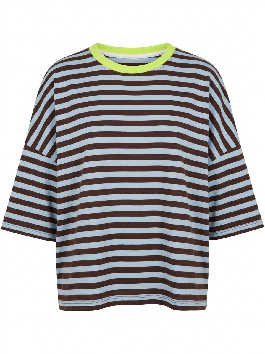 Camiseta rayas chocolate & azul cielo
