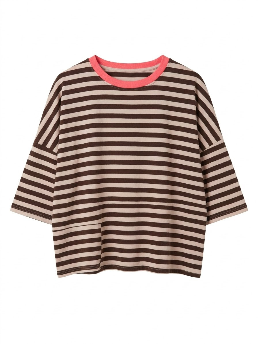 Camiseta rayas chocolate & rosa claro