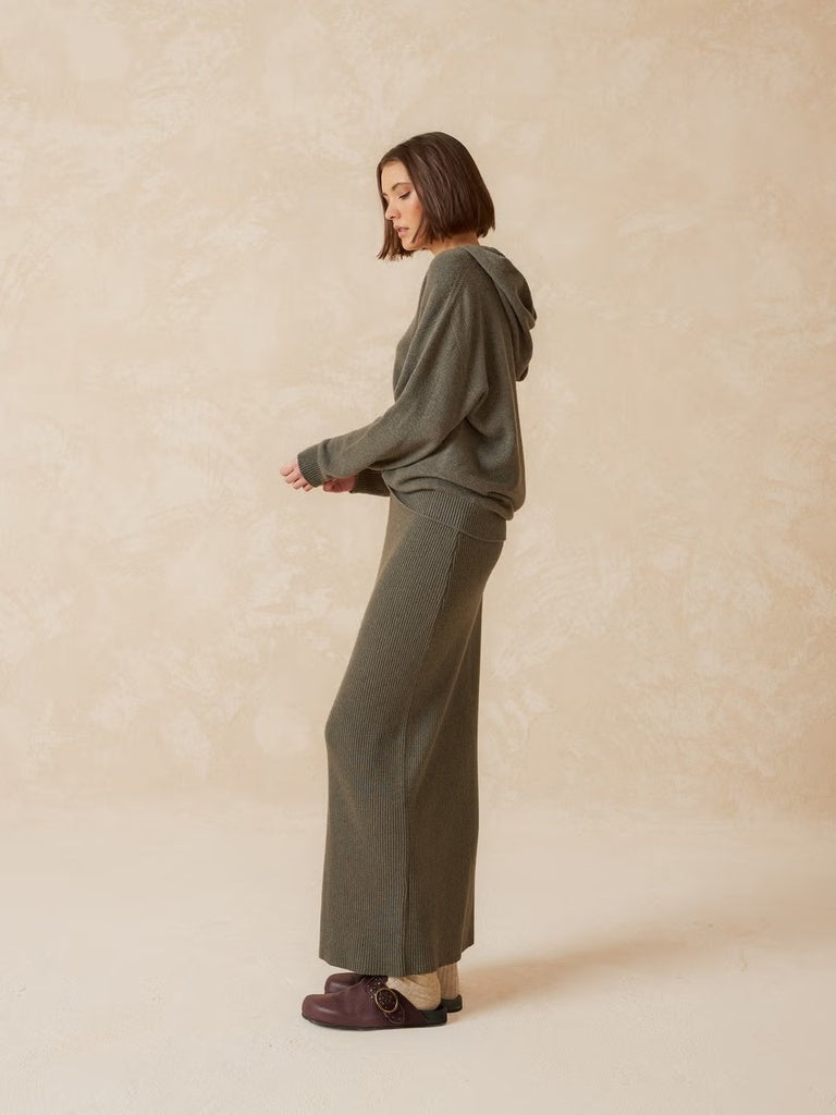 Falda lápiz canalé khaki INDI & COLD