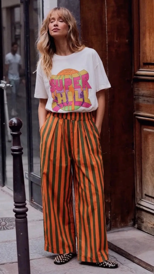 Pantalón rayas naranjas & verdes