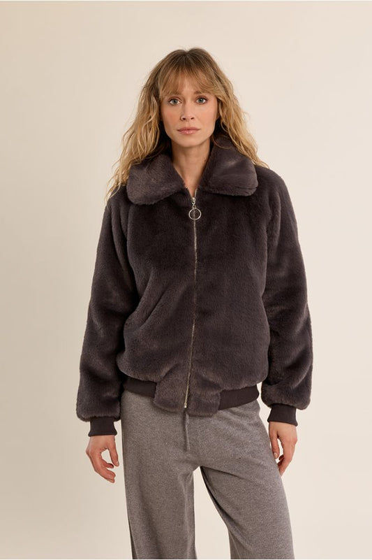 Chaqueta peluche gris oscuro MOLLY BRACKEN
