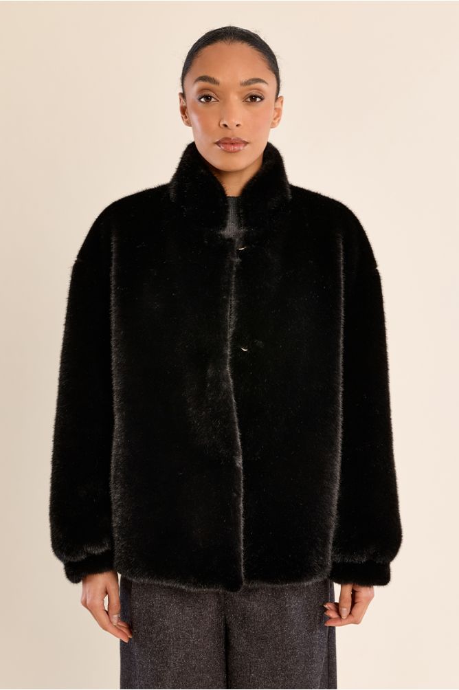 Abrigo peluche negra MOLLY BRACKEN