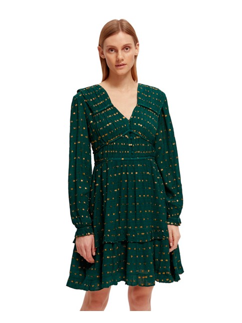 Vestido tejido jacquard con lurex color verde 