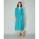 Vestido midi mangas volumen color azul y verde