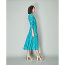 Vestido midi mangas volumen color azul y verde
