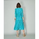 Vestido midi mangas volumen color azul y verde