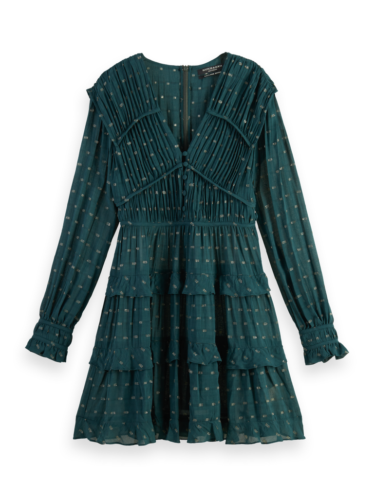 Vestido tejido jacquard con lurex color verde