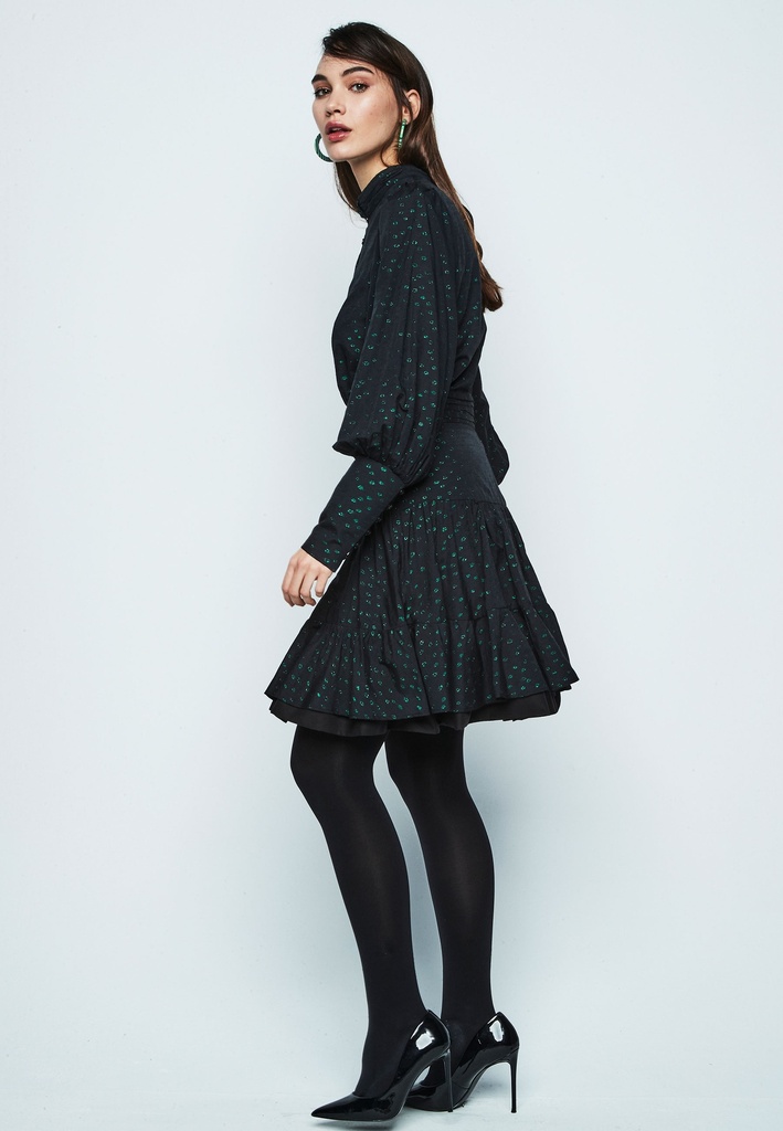 Falda negra en tejido jacquard con lúrex color verde