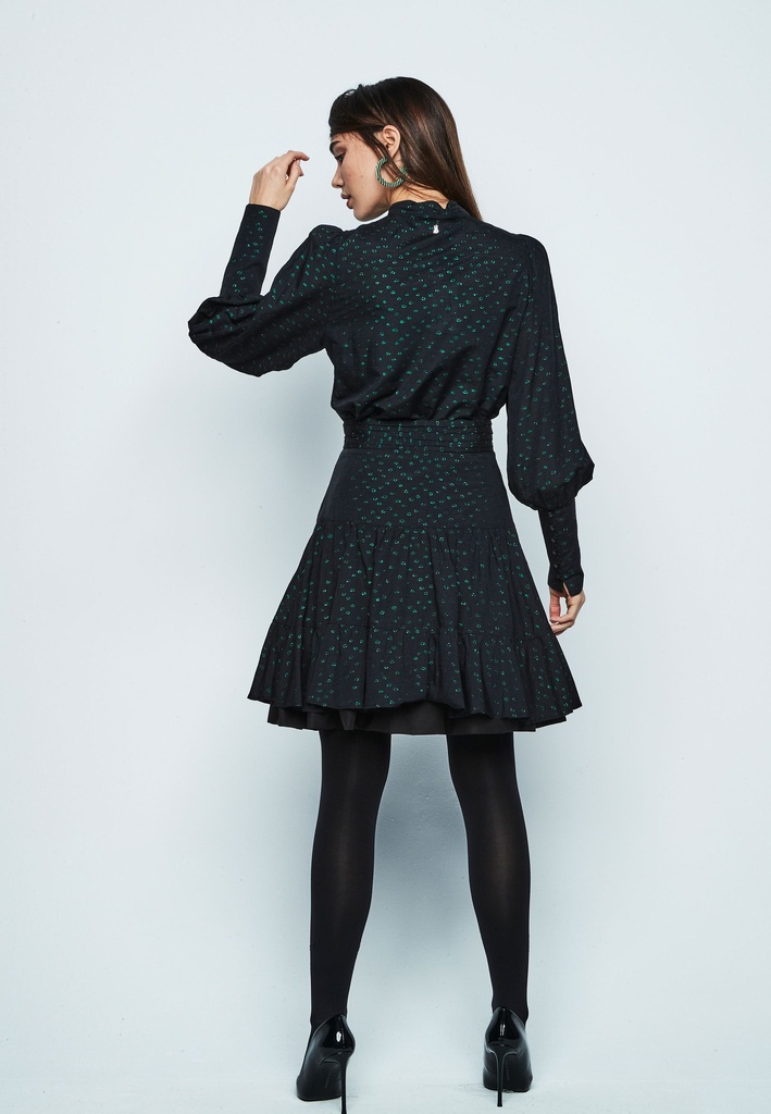 Falda negra en tejido jacquard con lúrex color verde