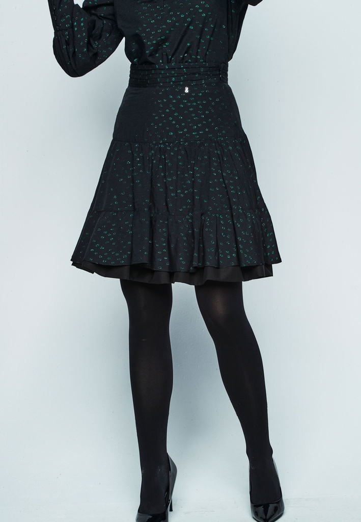 Falda negra en tejido jacquard con lúrex color verde