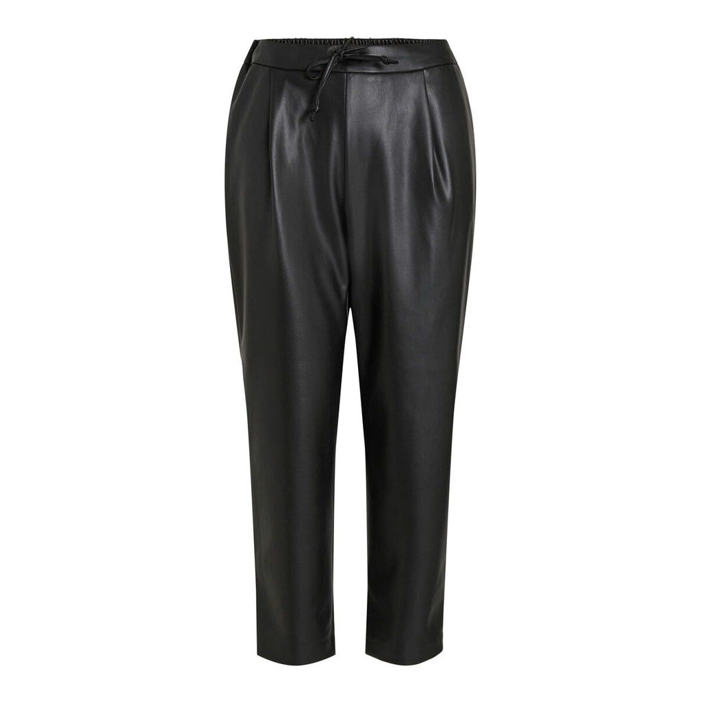 Pantalón de efecto cuero con cintura alta. 2 bolsillos. Cintura elástica con cordón. Color negro.