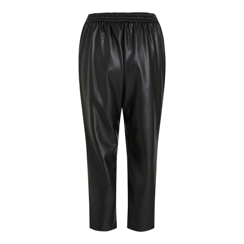 Pantalón de efecto cuero con cintura alta. 2 bolsillos. Cintura elástica con cordón. Color negro.