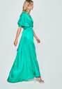 Vestido largo asimétrico y escote pico color verde