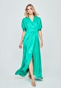 Vestido largo asimétrico y escote pico color verde