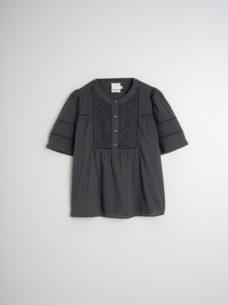 Camisa m/c bordados color carbón