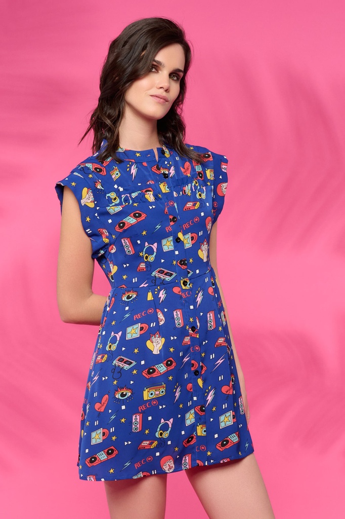 Vestido estampado vintage azul