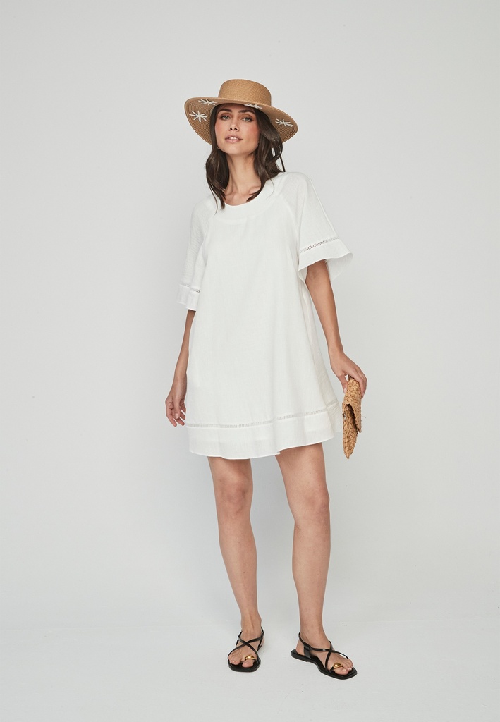 Vestido blanco m/c bordado escalera