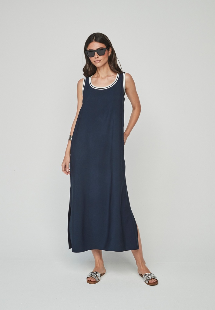 Vestido largo desmangado azul