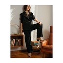 Pantalón de pierna ancha con  cintura alta largo 7/8 color negro