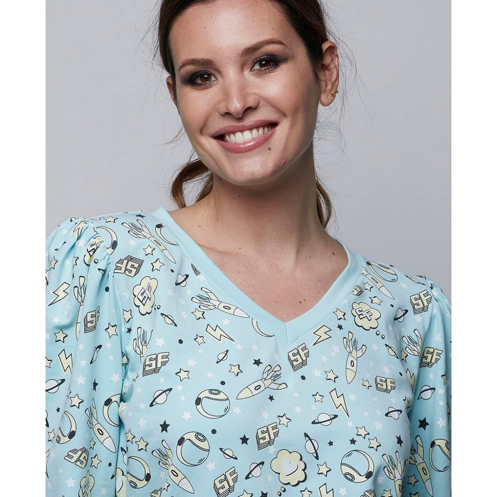 Sudadera estampado espacio color turquesa  SPACE FLAMINGO