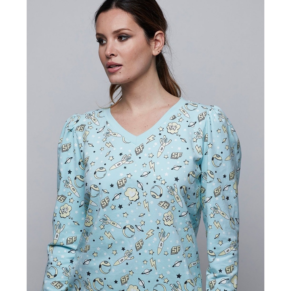 Sudadera estampado espacio color turquesa  SPACE FLAMINGO