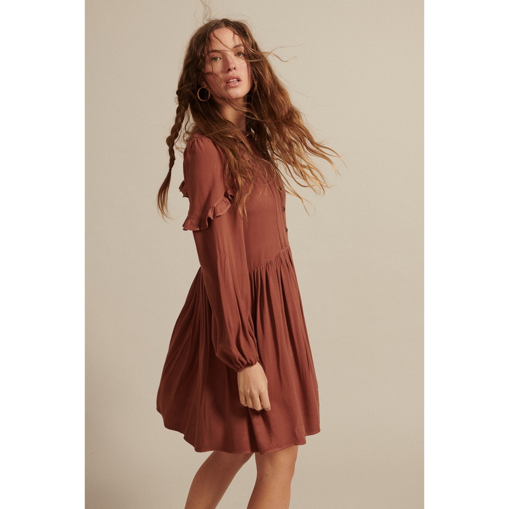 Vestido mangas abombadas color orange