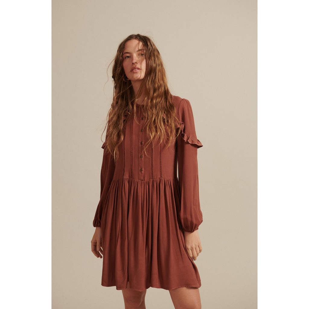 Vestido mangas abombadas color orange