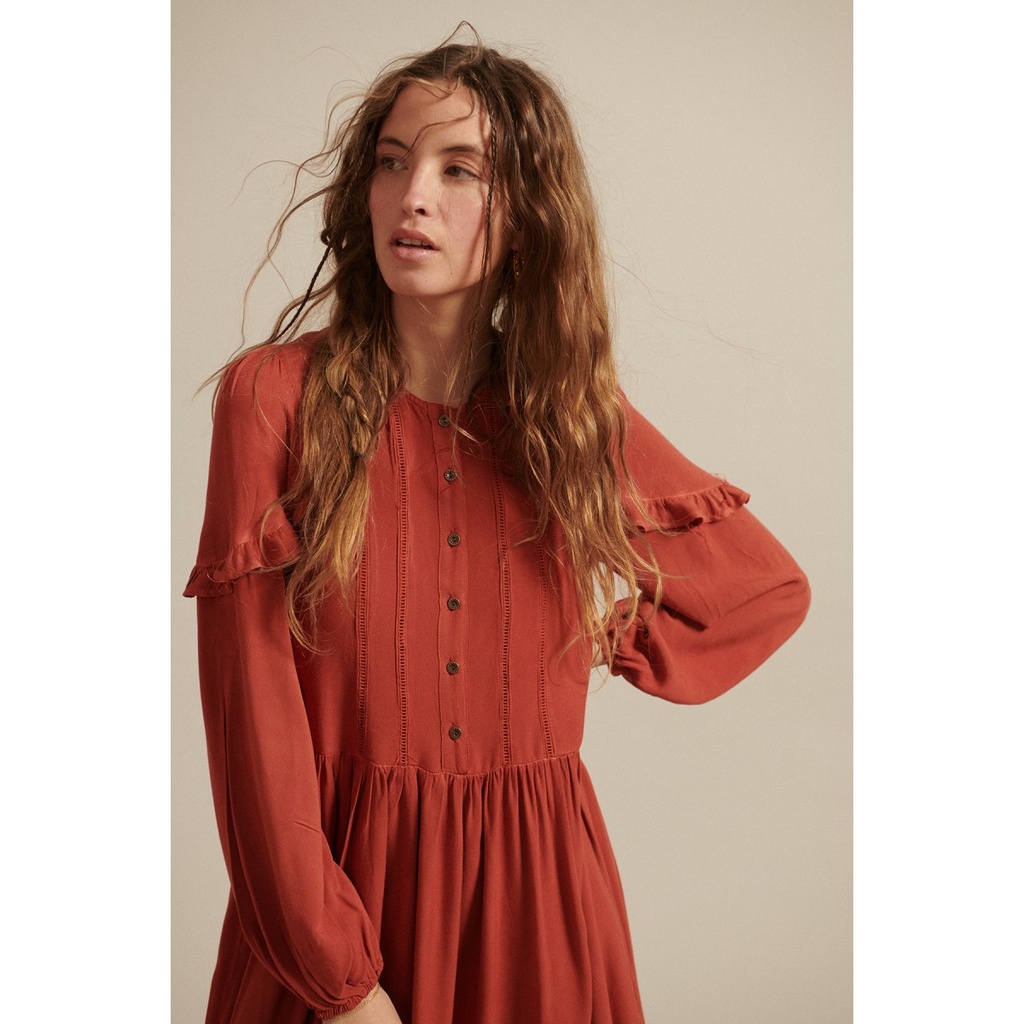 Vestido mangas abombadas color orange