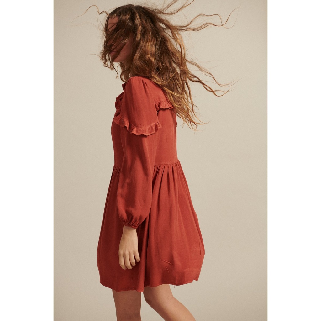 Vestido mangas abombadas color orange