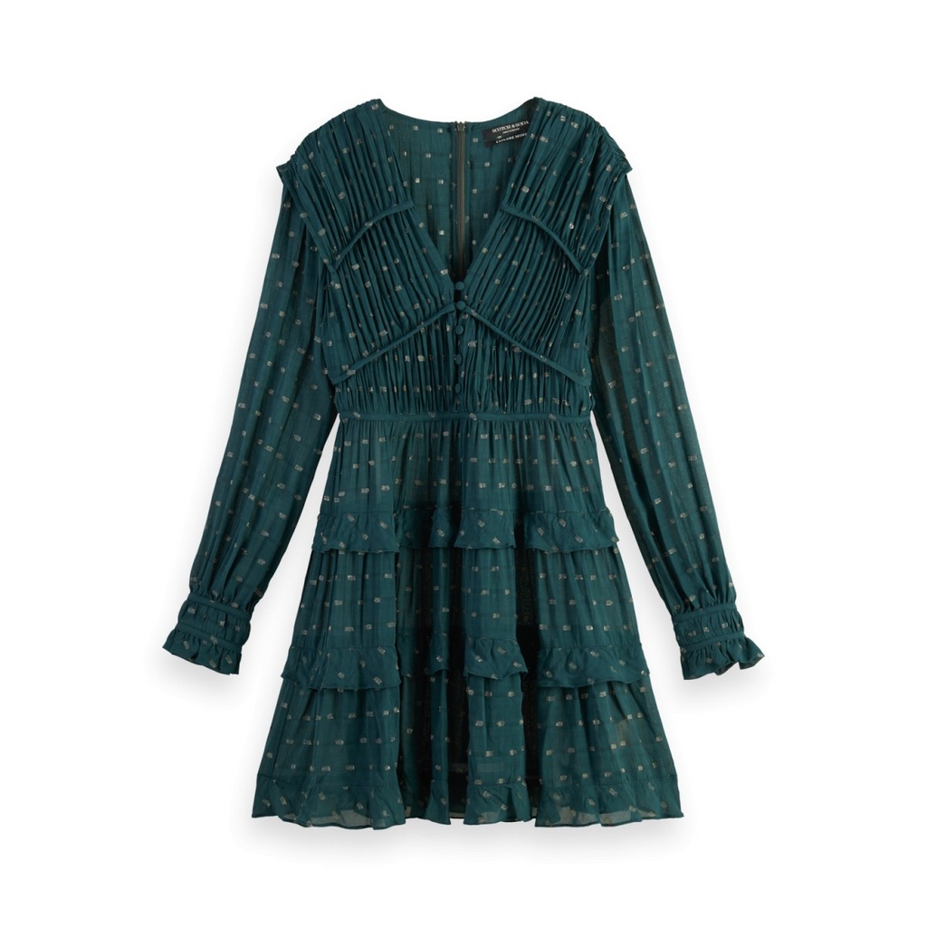 Vestido tejido jacquard con lurex color verde