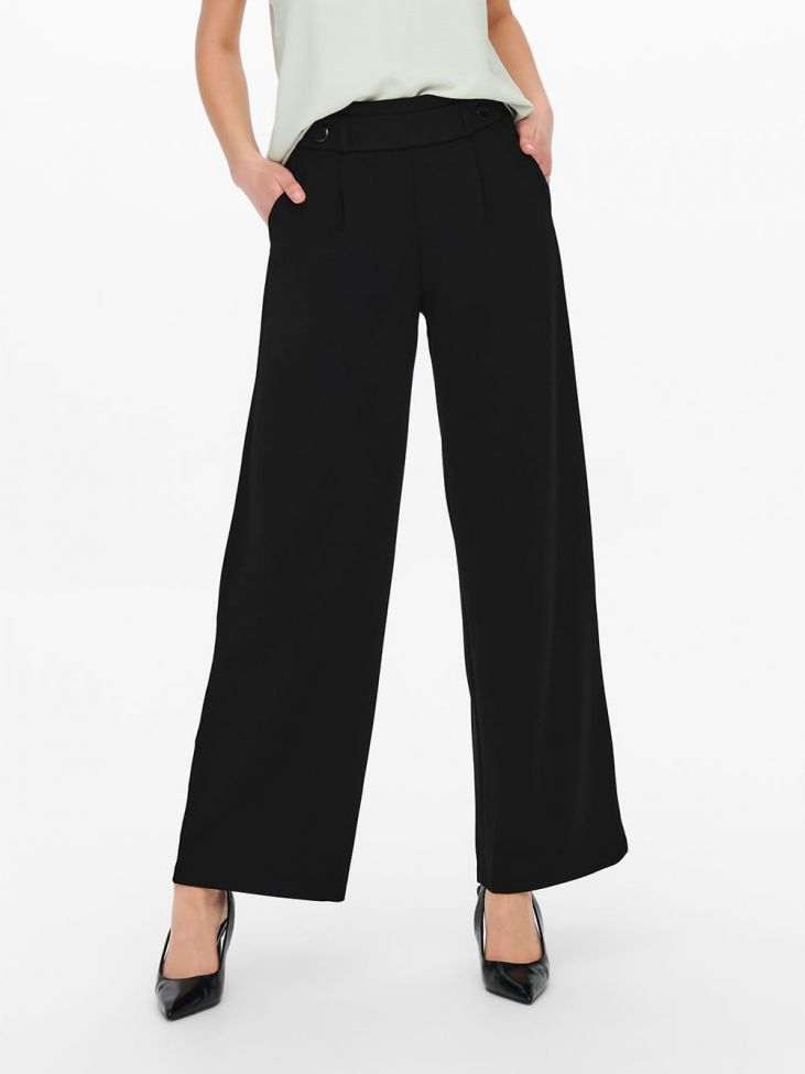 Pantalón de pierna ancha con  cintura alta largo 7/8 color negro