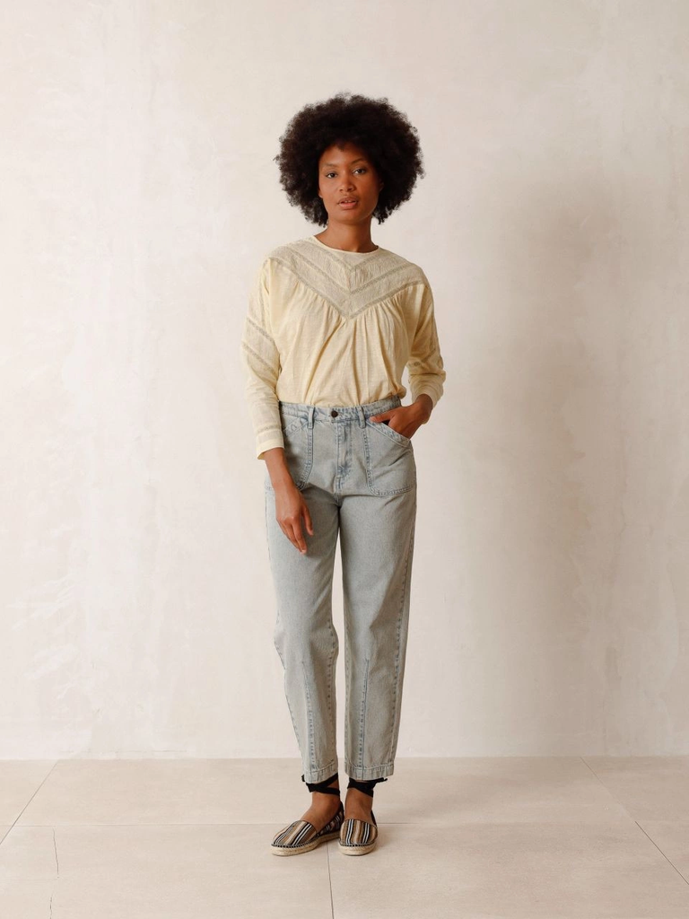 Pantalón denim retro envejecido