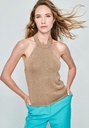 Top de punto metalizado color camel