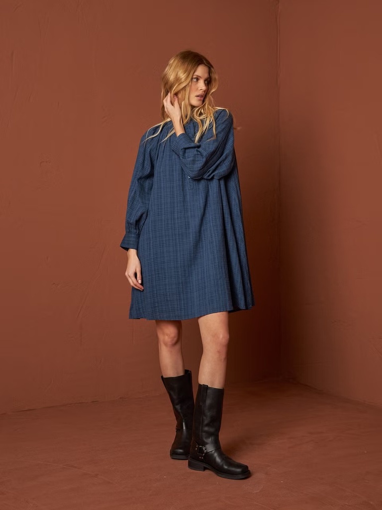 Vestido cuello fruncido color índigo INDI & COLD