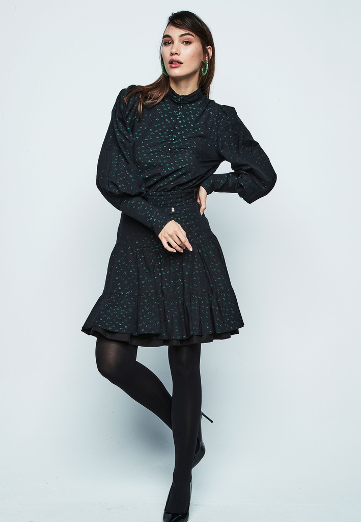 Falda negra en tejido jacquard con lúrex color verde