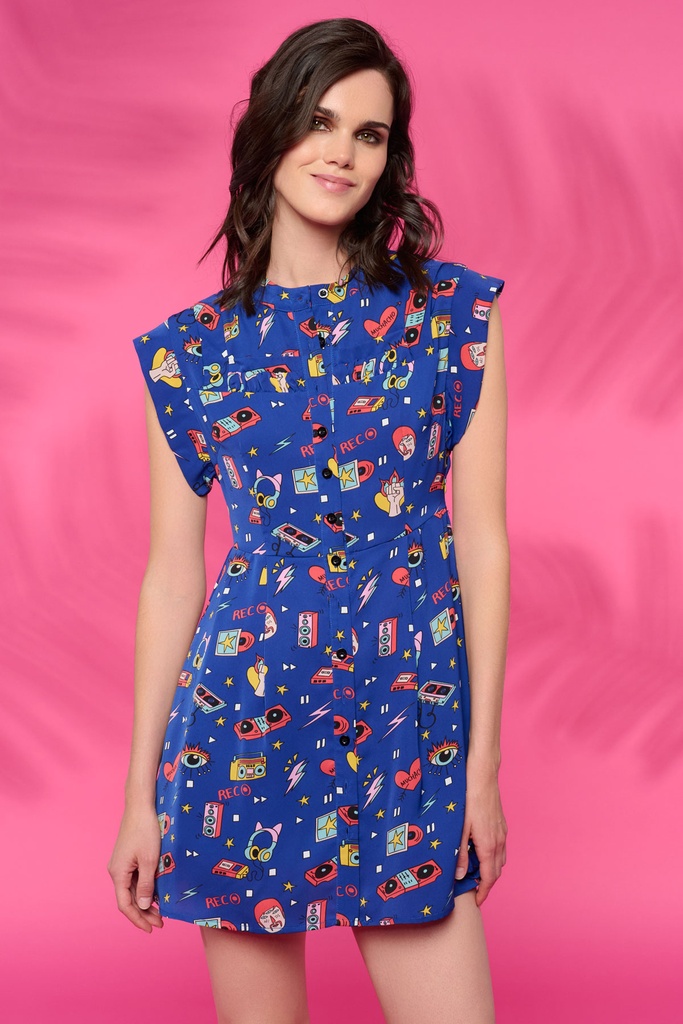 Vestido estampado vintage azul